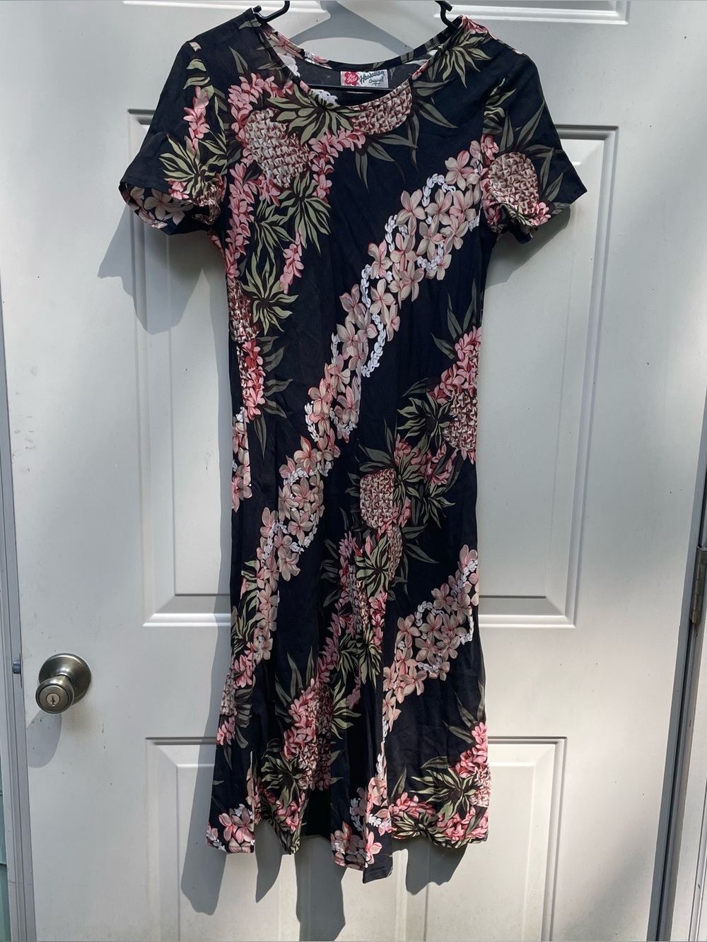 Hawaiian Original black floral lei pineapple dress Women XS